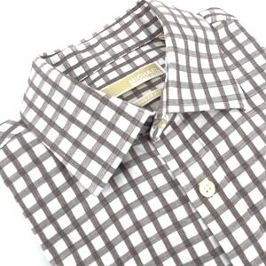 Michael Kors Men's Dress Shirt M Brown Check 15-15.5 32/33‎ Cotton Button-Up